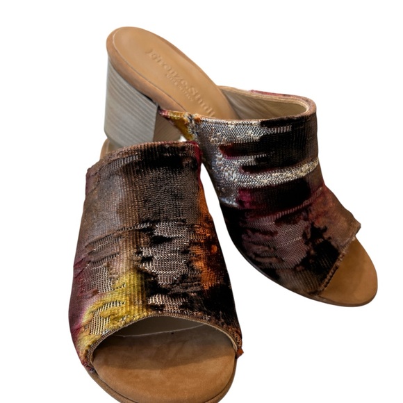 ITALIAN “Firenze Studio” Velvet & Leather Mule Heels Size 8 Block Heel - Picture 10 of 12